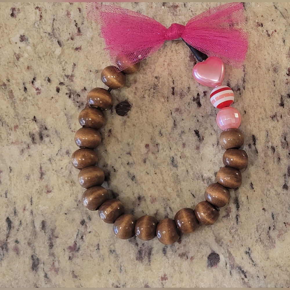 Wooden and Pink Beaded Pet Biling